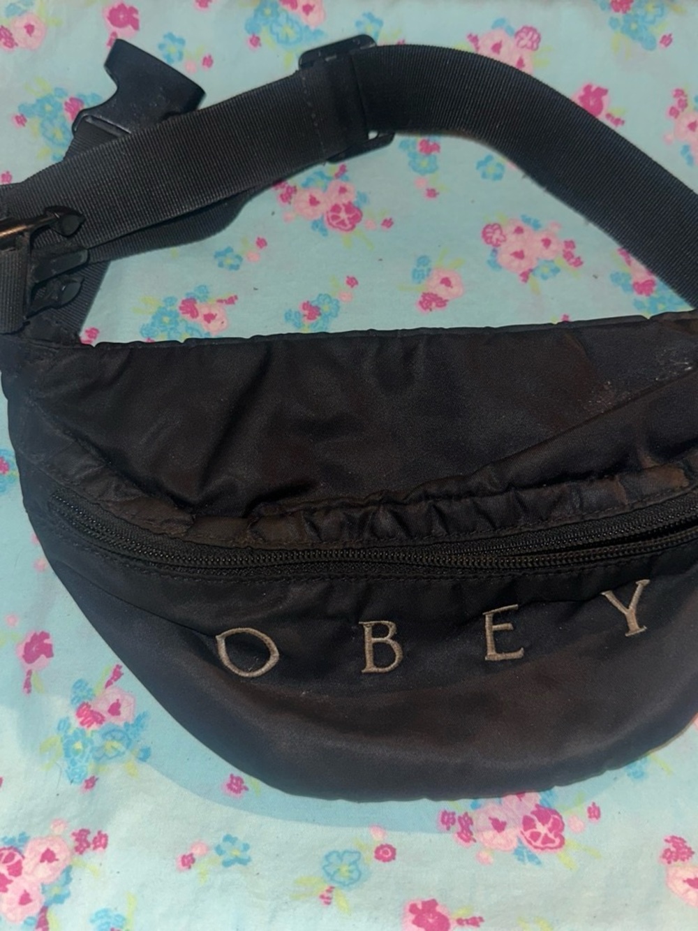 Obey Black Mini Waist Bag with Embroidered Logo